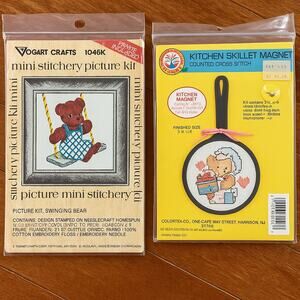 Lot of 2 Vintage Need;epoint Crosstitch  Kits Vogart Crafts  Colortex Bears